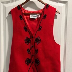 On The Verge Red & Black Embroidered Women's Vest
